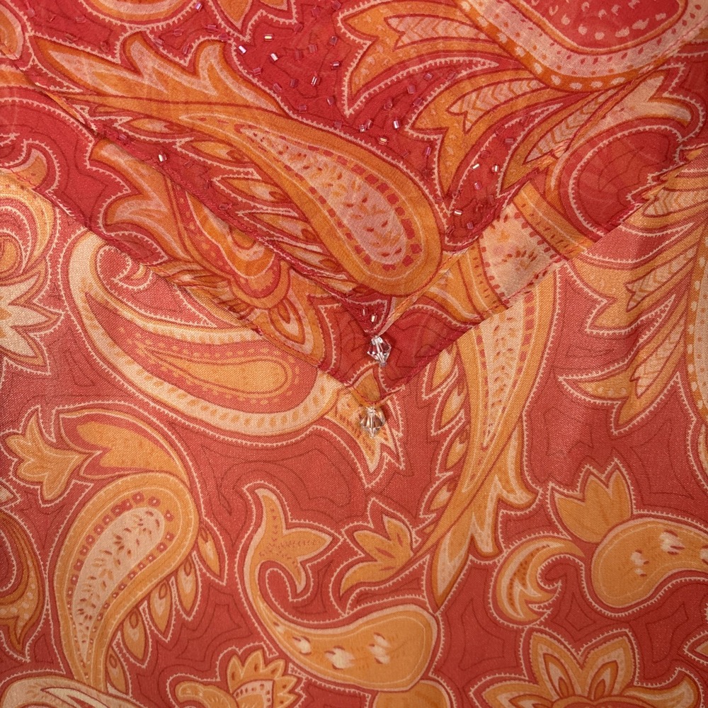 Terani Couture 100% Silk Beaded Paisley Maxi Dress Orange Coral Plus Size 22 - Picture 5 of 16